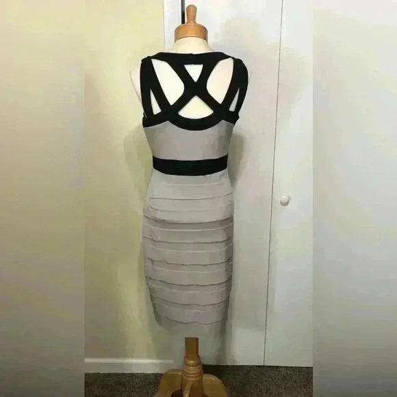 Jax Women’s Elegant Sleeveless Fitted Evening Cocktail Taupe Black Dress Size 8 - Picture 3 of 12